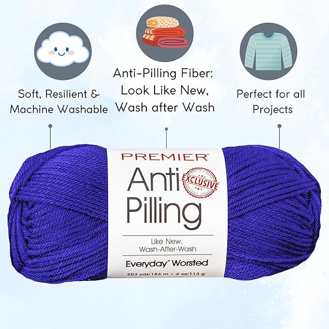Premier Yarns Everyday Anti-Pilling Solid Royal Blue DN100-9 (6-Skeins - Same Dye Lot) #4 Worsted Weight Acrylic Yarn for Crocheting and Knitting with Project Bag