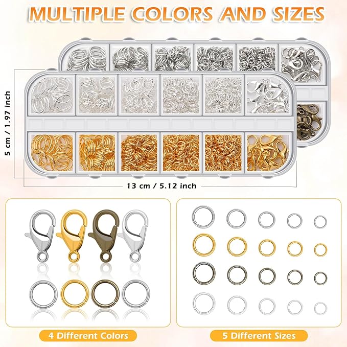 PAXCOO Jewelry Making Kit, 1260 Pcs Assorted Color Jump Rings & Lobster Clasps with Tools & Pliers for Necklace Repair