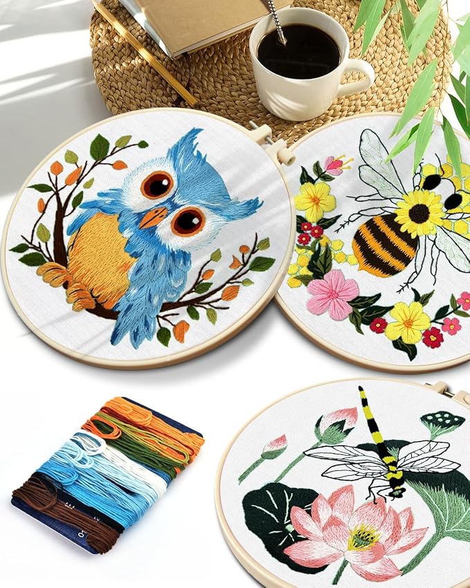 TINDTOP Embroidery Kit for Beginners Adult, Hummingbird Embroidery Kit for Beginners Include Embroidery Cloth Hoops Threads for Craft Lover Hand Stitch with Embroidery Skill Techniques