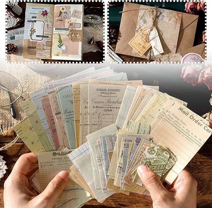 400Pcs Scrapbook Supplies Kit,4 Pack of Vintage Scrapbook Paper for Planner Bullet Junk Journal Supplies, Decoupage Paper Card Making Supplies and Scrapbooking Supplies DIY Mixed Media Collage Card