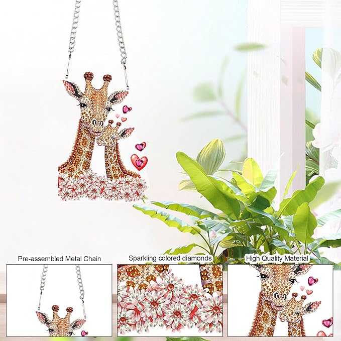 AiYuanzsh DIY Acrylic Diamond Painting Hanging Kits, Love Giraffes Special Shape Diamond Rhinestone Round Diamond Art, Window Decorations Home Garden Wall Hangings Valentine's Day Gifts