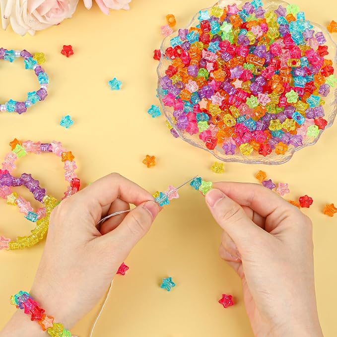 UPINS 1200pcs Star Pony Beads, Star Shape, Plastic, Bulk for Bracelets, Necklaces, DIY Projects, Jewelry Making, Decoration, Red, Orange, Yellow, Green, Blue, Purple, Pink