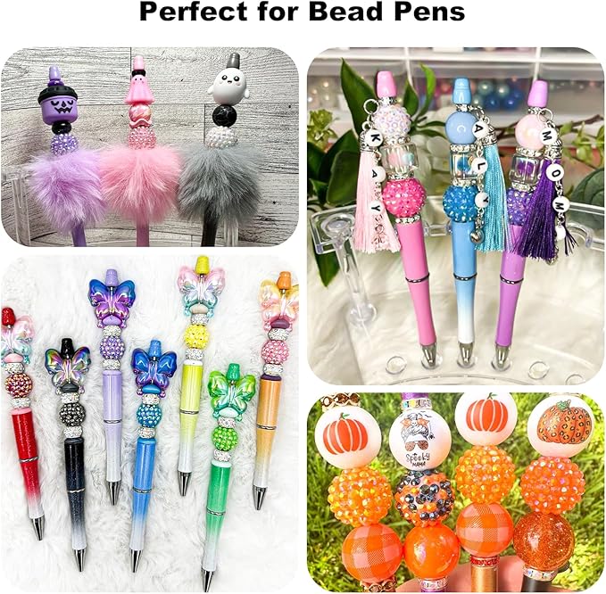 50Pcs 20mm Resin Rhinestone Beads for Pens, Round Sparkly Disco Ball Chunky Bubblegum Beads Bulk for DIY Beadable Pens Keychain Necklace Bracelet Jewelry Making (10 Colors)