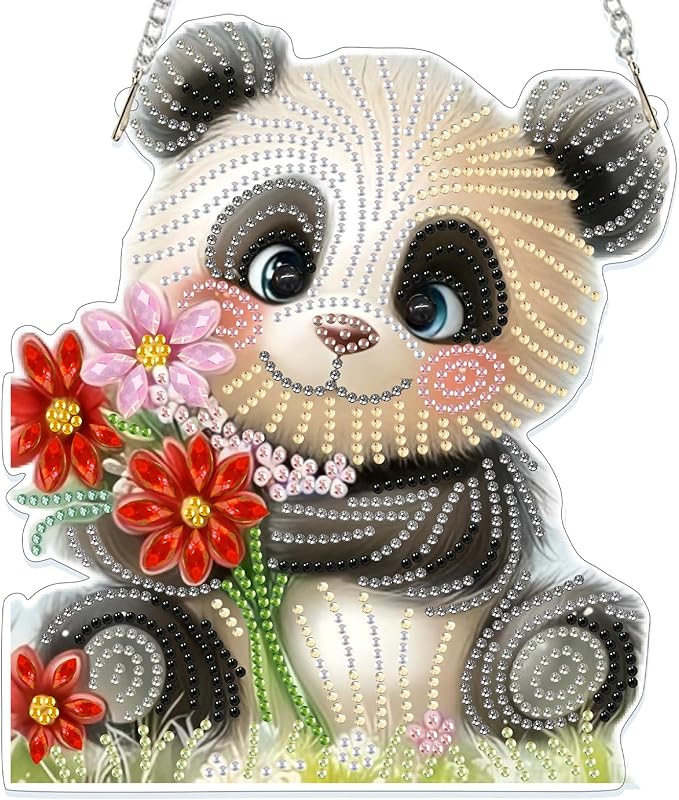 GHHKUD Hanging Diamond Art Panda Pendants Kits, DIY Hanging Decoration Double Sided Animals Diamond Pinting Ornaments for Adults Kids Gifts for Home Decor