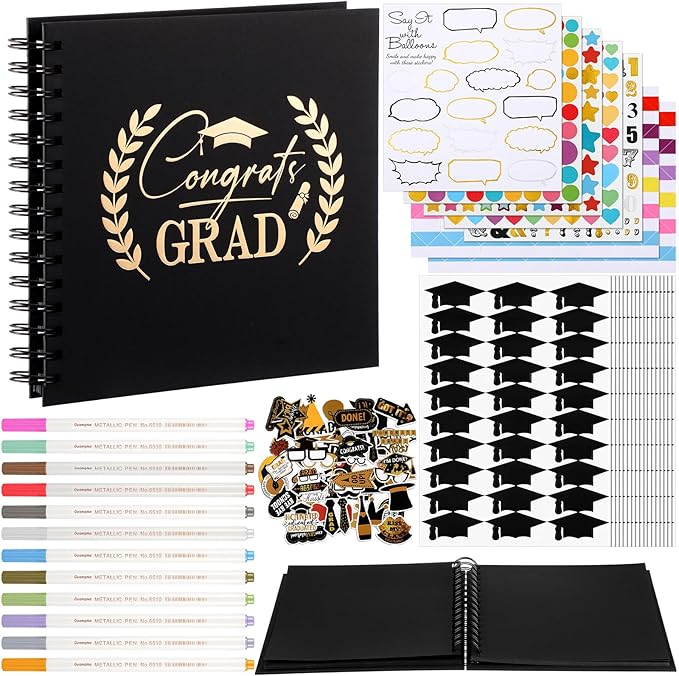 Saypacck 80 Pages Graduation Scrapbook Kit 8 x 8 Inch Graduation Guest Book to Sign 2026 Gift Card Book Grad Photo Album with 10 Markers and Stickers for Senior Congrats Grad DIY Memory Party Supplies