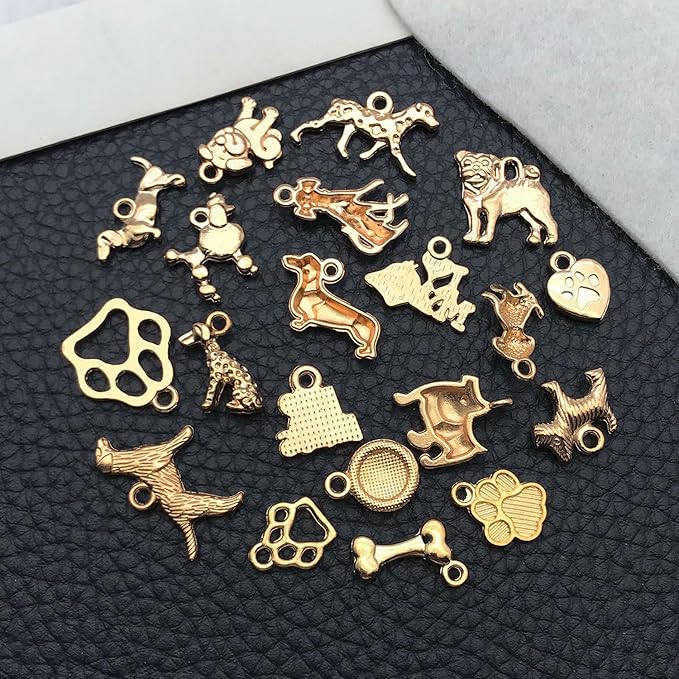 100pcs Craft Supplies Pet Dog Animals Charms Pendants for Crafting Jewelry Findings Making Accessory for DIY Necklace Bracelet (KC Golden sn860)