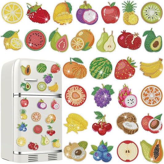 30 Pcs Diamond Art Painting Magnets Fruit Fridge Magnetic Diamond Art Painting Kits Fridge Sticker Magnet DIY Craft for Adult Beginner Toy Xmas Home Office Decors