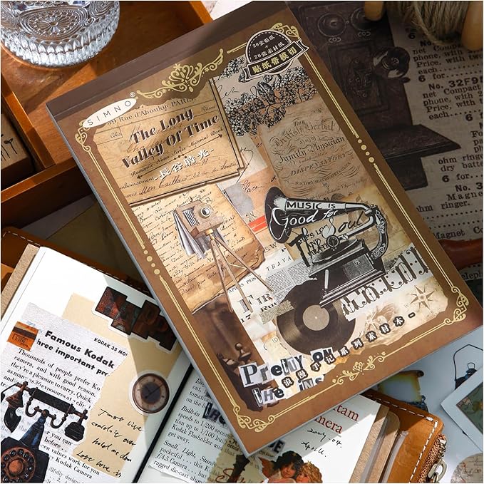 50 Sheets Pre-Cut Washi Sticker Book for Adults, 412Pcs Vintage Stickers, 20 Adhesive Collage Papers, Ephemera for Junk Journal, Journaling, Scrapbooking Supplies, Bujo