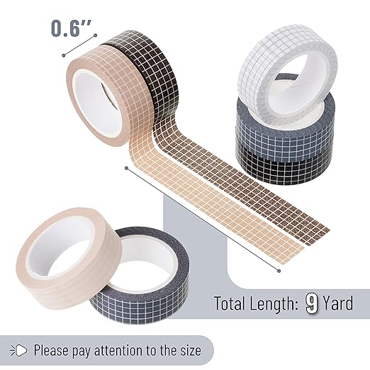 Mr. Pen- Grid Washi Tape Set, 7 Rolls, 0.6", Washi Tape for Journaling, Decorative Tape, Journaling Tape, Craft Tape, Scrapbooking Tape, Decorative Tape for Crafts, Decorative Craft Washi Masking Tape