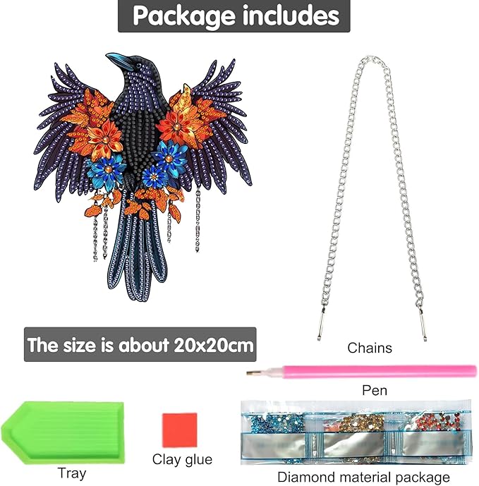 Bimkole Crow Diamond Art Hanging Kit for Adult, DIY 5D Animals Diamond Art Painting Window Pendant, Acrylic Crystal Art Hanging Ornament for Wall Home Garden Front Door Decor - 7.8x7.8 Inch