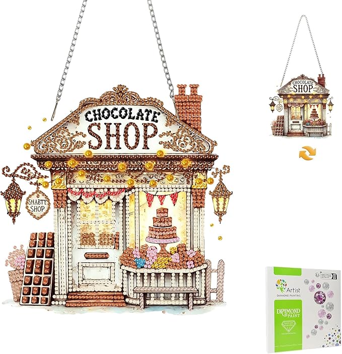 Masendp Art Painting Pendant Kit with Hanging Chain, 5D Diamond Art Hanging Kit DIY Diamond Crystal Window Door Pendant Adult Gift