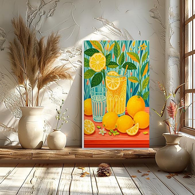 GHHKUD Lemon Paint by Numbers Kits with Frame for Adults Beginners, DIY Beverage Paint by Numbers for Kids, Painting Art on Canvas Gifts Home Wall Decor 20x30cm