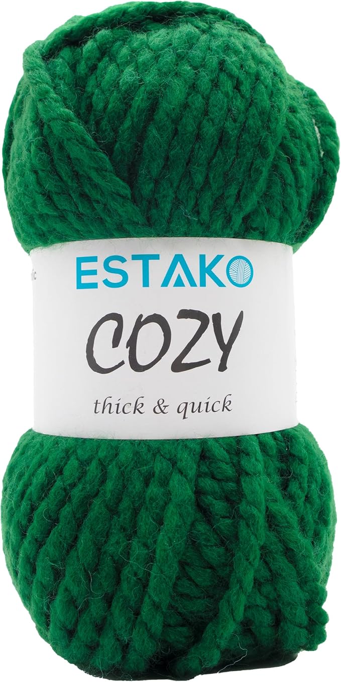 Estako Cozy Thick & Quick Yarn 20% Wool 80% Acrylic Soft Super Bulky Weight #6 Knitting and Crocheting Yarn 3.52 oz (100gr) 65 yds (60 m) (54130-Dark Green)