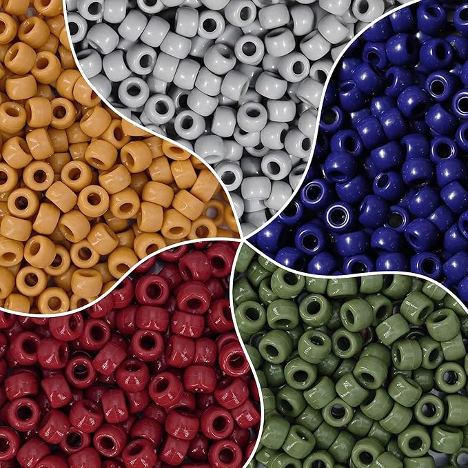 MIIIM 1000PCS 6x9mm Earth Tone Pony Beads Bulk, 5 Styles Kandi Beads for Bracelets Making Kit, Hair Braids Crafts for Jewelry Making (Earth)
