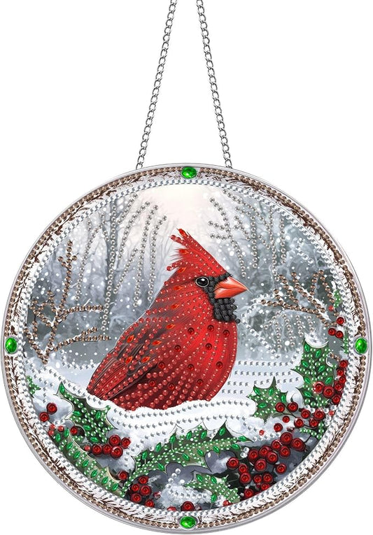 Pavemlo Hanging Diamond Art Kits for Adults Christmas Bird – 8x8 Inch Double-Sided Acrylic Board DIY Crystal Diamond Suncatcher Pendant, Sparkling Home Wall or Window Decoration Handmade Gift