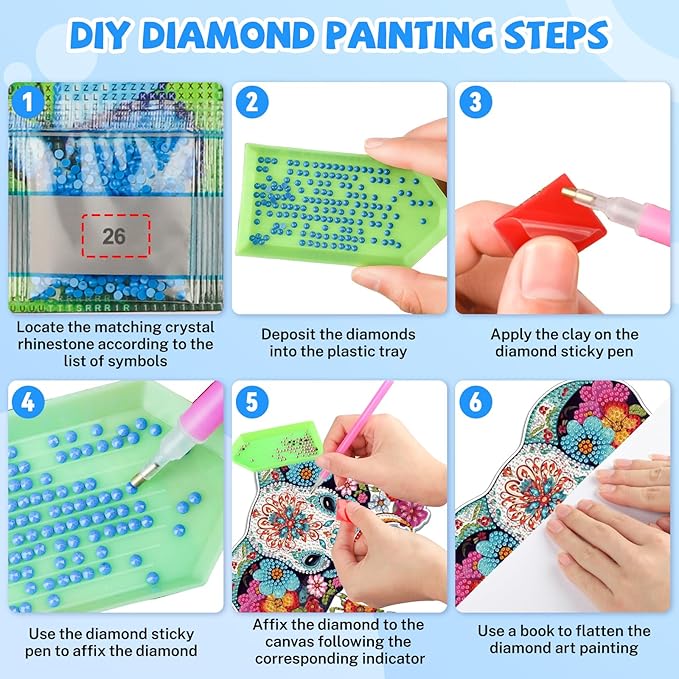Bowetile Elephant Diamond Art Hanging Kits for Adults, 5D Special Shape Diamond Painting Flowers Pendant Kits, Animal Gem Art Suncatchers Painting Ornament for Home Garden Wall Decor