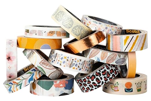 Scotch Washi Tape, Whimsical Design, 15 Rolls, Great for Bullet Journaling, Scrapbooking and DIY Décor (C1017-15-P5)