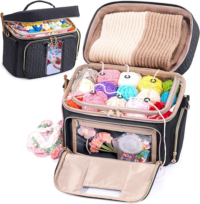 Crochet Bag Organizer - Yarn Bags for Crocheting - Crochet Storage Bag with Pockets for Crochet Hooks, Crochet Accessories - Yarn Organizers - Yarn Holders for Crocheting - Knitting Bags