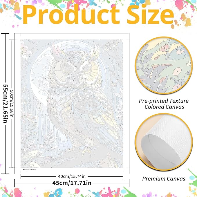 Paint by Numbers Kit for Adults, Owl Paint by Numbers Kit for Adults Beginners, DIY Acrylic Painting on Canvas for Home Wall Art Decor(16x20Inch