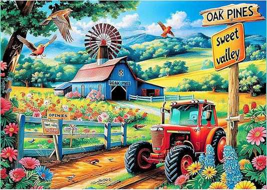 SENQAO Farmhouse Diamond Art Kits for Adults, Country Farm Scene with Windmill Diamond Painting Kits for Beginners, 5D Round Full Drill Winter Gem Art Kit, Home Wall Decor Gifts 12x16 inch