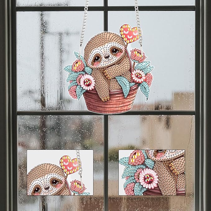 AiYuanzsh Diamond Painting Hanging Pendant Kit - Animal Sloth 5D Diamond Painting Kits for Adults - Crystal Rhinestones Diamond Art Pendant for Door Wall Window Home Decor