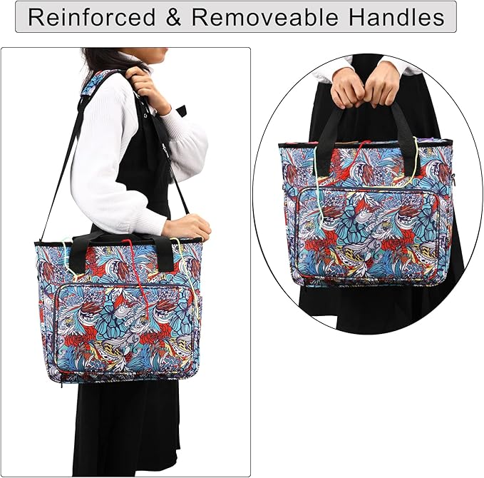LOOEN Yarn Knitting Storage Tote-Large Capacity Crochet Organizer Portable Travel Bag with Shoulder Strap Crochet Hooks Case for Unfinished Bulk Project
