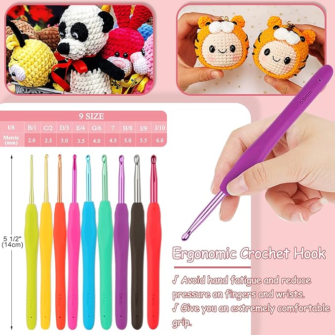 coopay 63 pcs crochet kit for beginners, upgraded crochet set with hanging case & yarn for crocheting, premium crocheting hook set with book, crochet hooks, yarn, knitting & crocheting supplies