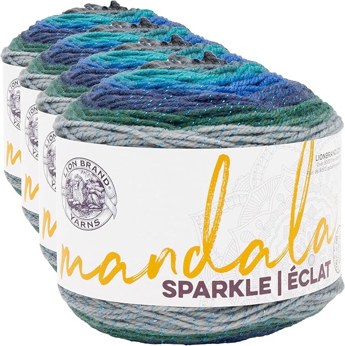 Lion Brand Yarn Mandala Sparkle, Multicolor Yarn for Knitting, Crochet and Crafting, Volan, 4 Pack