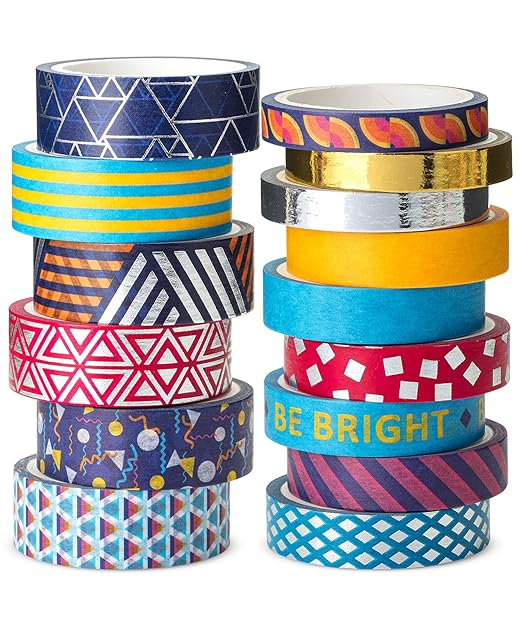 Mr. Pen Washi Tape Set, 15 Rolls, Metallic Foil, Geometric Groove, Decorative Tape, Scrapbook Tape, Craft Tape