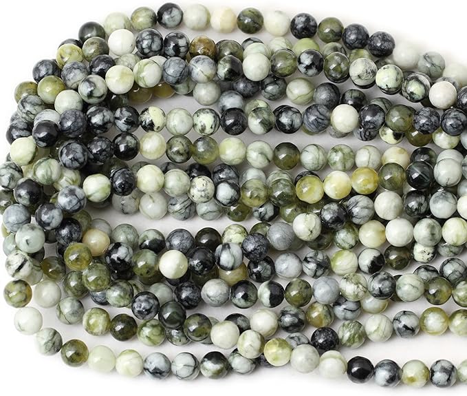 cheavian 45pcs 8mm natural green vine jasper round loose beads for jewelry making 1 strand 15"