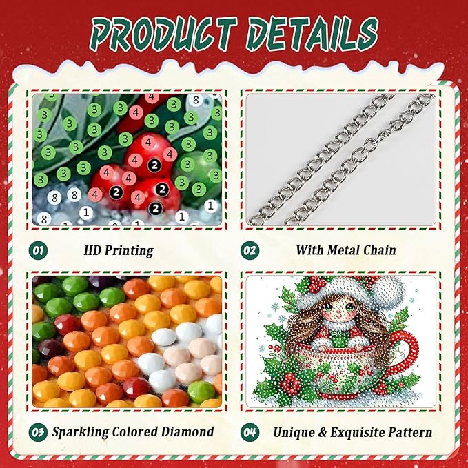 EMIEAUFG Christmas Diamond Art Hanging Kit for Adult, Xmas Girl Diamond Art Pendants, Double Sided Acrylic & 5D Special Shaped Rhinestone, Christmas DIY Ornament for Window Home Wall Decor