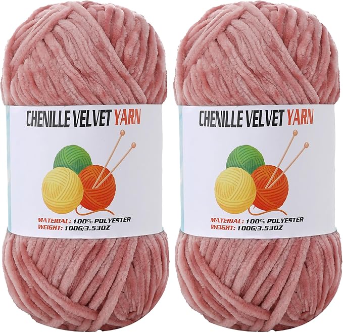 2 * 100g Velvet Chenille Chunky Yarn, Handcrafts Weaving Soft Chenille Yarn for Crocheting Clearance, Used for Making Baby Yarn Blanket, Clothes, Knitting Creations (Peach)