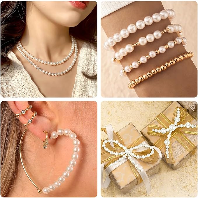 2500Pcs 4mm Small Pearl Beads for Jewelry Making, Tiny Charm Loose White Pearl Beads for Bracelets, Mini Acrylic Fake Round Pearls with Hole for Necklace, Earring, Vase Fille, DIY Craft