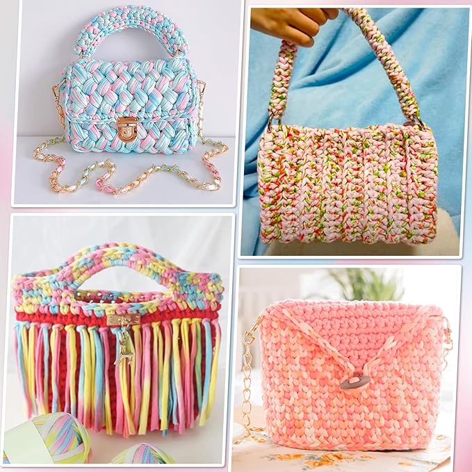 20 PCS T-Shirt Yarn Elastic Fabric Crochet for DIY Knitting, Spaghetti Thick Knitting Yarn for Hand DIY Bag Blanket Cushion Crocheting Projects,Home Decor Colorful