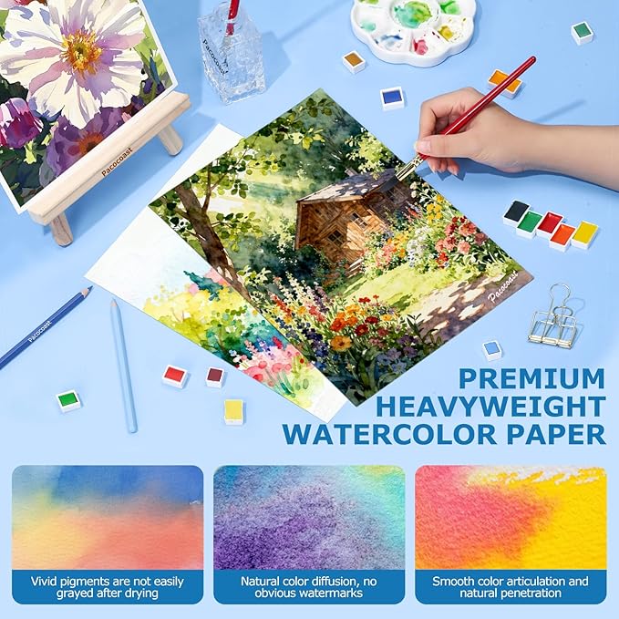 Pacocoast 9"X12" Watercolor Paper - Pack of 3 (60 Sheets), Bulk School Supplies for Arts & Crafts Water Color Pads for Finger Paint, Artist Sketch Coloring Painting Drawing Book Paper, Teal