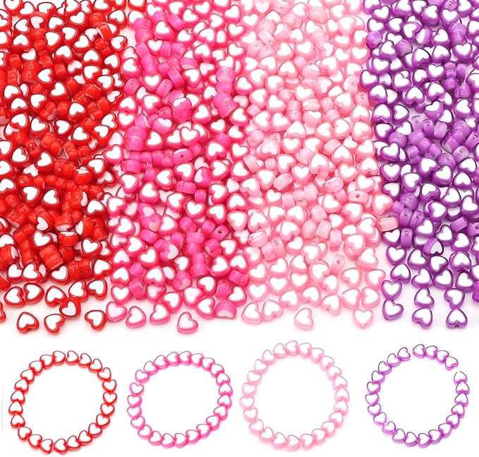 700 Pieces Valentine’s Day Heart Beads, Assorted Colors Acylic Heart Bead for Bracelet Making Kit Jewelry Necklace Earring Making DIY Crafts