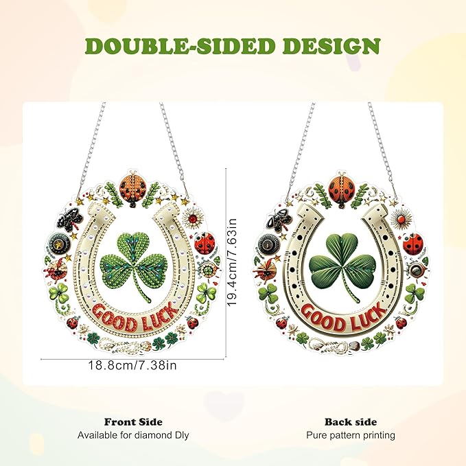 HEIBAGO Good Luck Diamond Art Hanging Kits for Adults, Diamond Art Suncatchers, 5D Special Shape Diamond Painting Pendant, DIY Window Ornament Gifts for Home Wall Decor 8.3 x 8.3 Inch