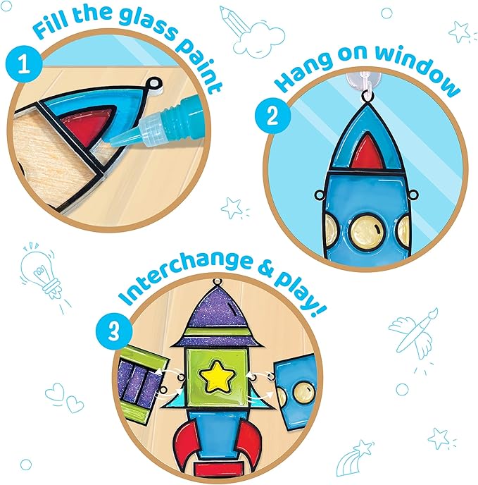 imagimake window art for kids - rocket | suncatcher kits for boys, arts and crafts for ages 5-7 | toys for boys & girls ages 6-8-10-12 | birthday gifts for 5 6 7 8 9 10 11 12 years old boys & girls