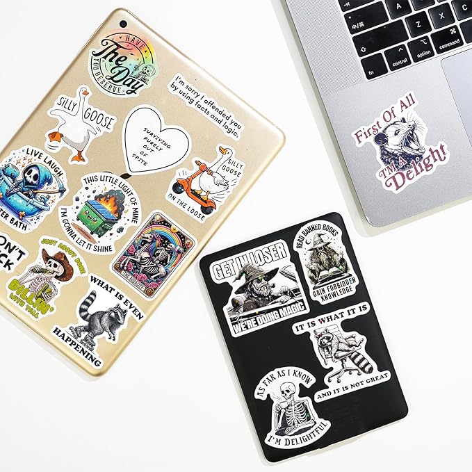 200 pcs funny holographic stickers for adults, waterproof vinyl sarcastic meme decals for laptop, water bottle, phone, kindle, journal, scrapbook, bumper, skateboard, luggage, no repeats