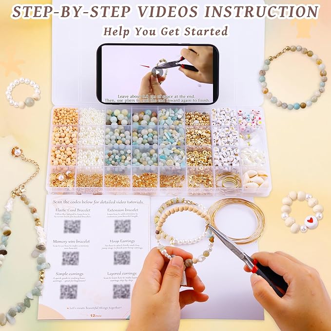 Wurosi 1927 PCS Jewelry Making Supplies Kit, Charm Bracelet Making Kit for Adults, Natural Stone Beads for Irregular Natural Stone, DIY Bracelet/Necklace/Earring/Rings