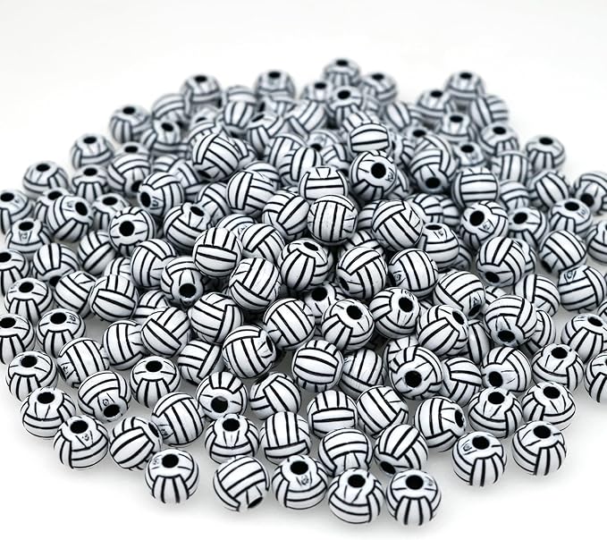 200+ pcs Volleyball‌ Beads Sport Bulk Kandi Beads for Jewelry Making, Bracelet Keychain Becklace Charm Bead Kit (Volleyball‌)