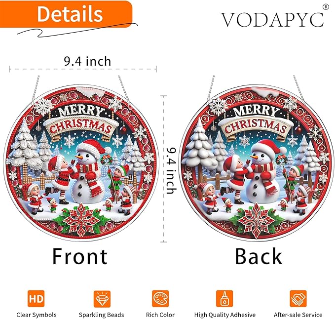VODAPYC Christmas Diamond Art Hanging Kit for Adults, DIY Double Sided Special Shaped Diamonds Art Window Door Sign for Home Decor(Merry Christmas)