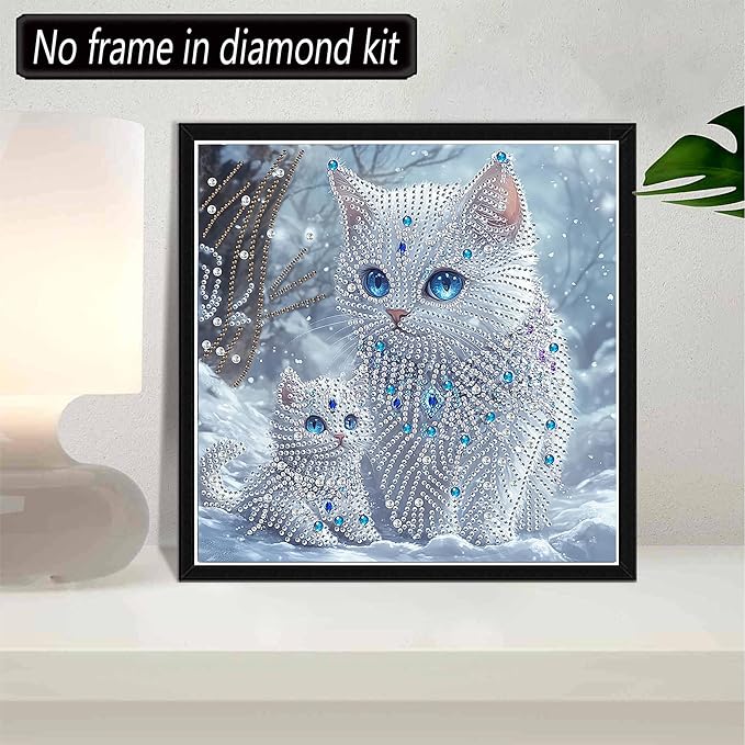 SKRYUIE DIY Diamond Art Kits for Adults Cat Special Shape - 5D Diamond Painting Kits for Adults Animal - Crystal Embroidery Cross Stitch - Craft for Wall & Office Decor 12 x 12 Inch c13