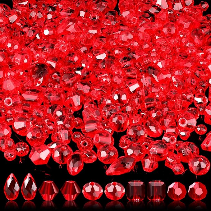 Kigeli 1280 Pcs Glass Beads Bulk Assorted Crystal Beads for Jewelry Making Faceted Teardrop Rondelle Briolette for DIY Crafts Necklace Wristband Earring Kit(Classic,Red)