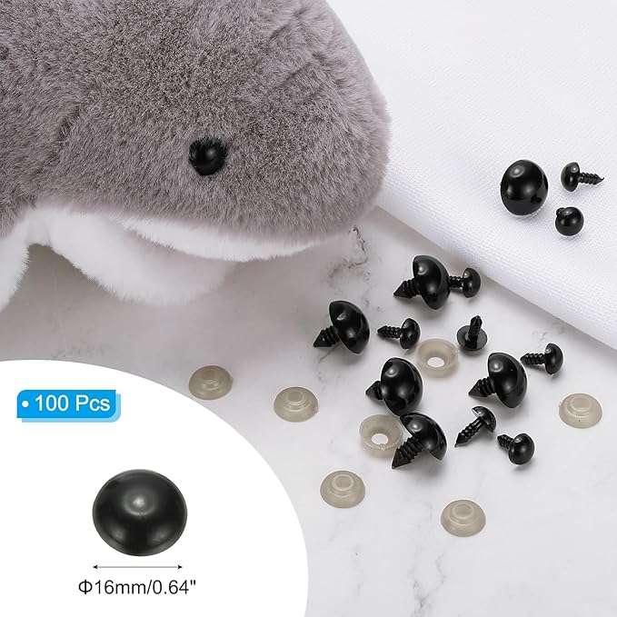 PATIKIL 16mm Black Safety Eyes, 100 Set Plastic Craft Eyes with Washers for Stuffed Animals, Crochet Toys, Dolls, DIY Craft Making