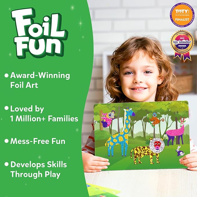 skillmatics foil fun - animals, no mess art for kids, travel toys, craft kits, diy creative activity, gifts for boys & girls ages 4, 5, 6, 7, 8, 9