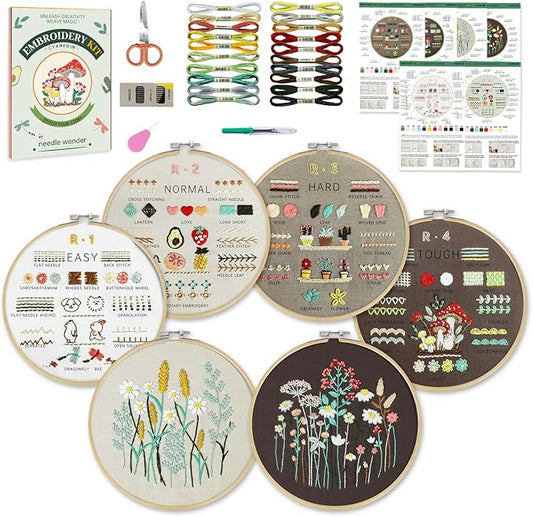 CYANFOUR 6 Stage Embroidery Kit for Beginners Adults, Easy to Learn 38 Different Stitches from Instruction & Video, Needlepoint Kits for Adults with Stamped Embroidery Patterns.