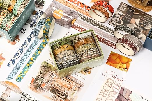 10 Rolls Skinny Washi Tape Set Texture Arts Adhesive Tapes Basic Patterns Decorative Masking Tape Sets for Craft, Kids, Scrapbook, DIY, Gift Wrapping (Style Five)