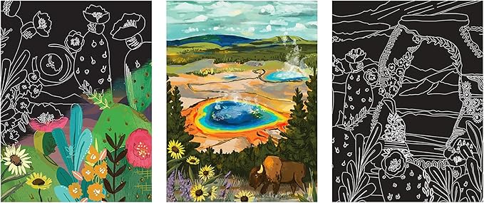 Brea Reese: Scratch Art Paper Pad - Arches & Canyons - 14 Sheets, 7 Guided Art Designs, Metallic Accents, Stylus & Brush, 6x8 Pages, DIY Adult Craft