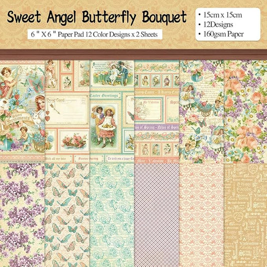 6x6” 160gsm cardstock Single Sided Scrapbooking 24 Papers Pad vintage decoupage scrapbook kit patterned paper junk journal supplies journaling supply scrap paper crafting Angel